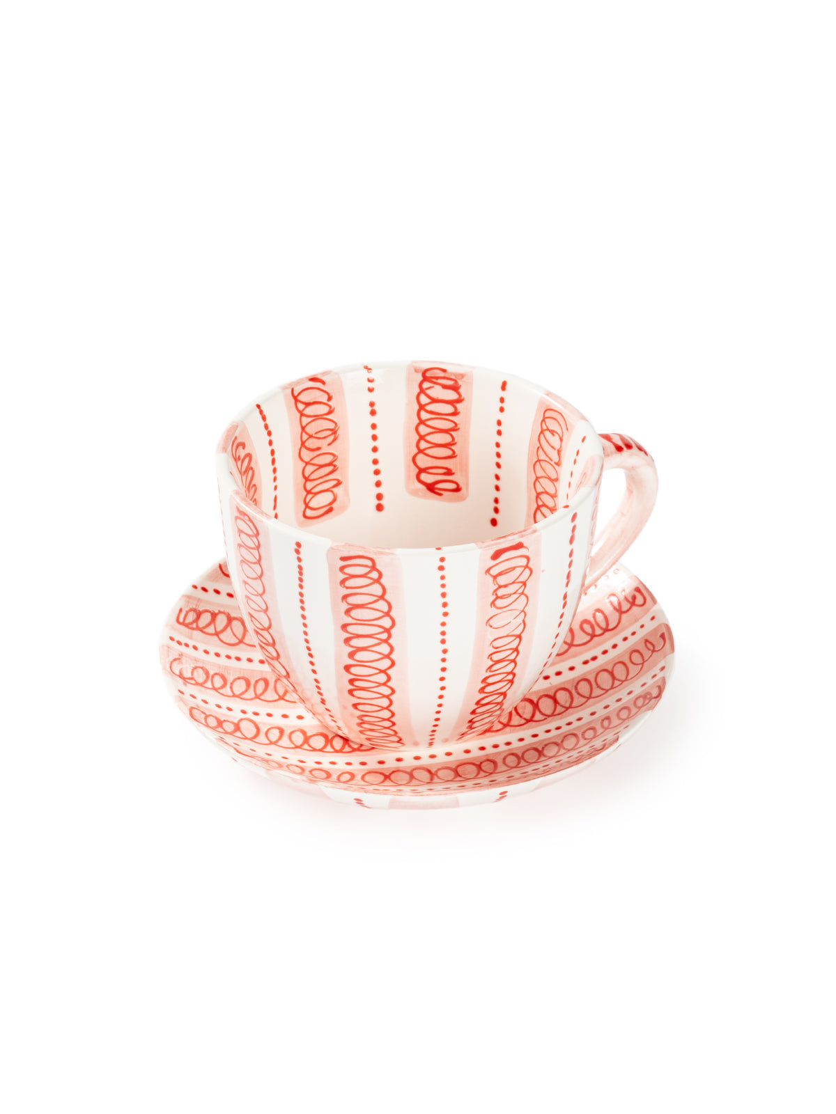 Hand-Painted Stripe Coffee Cup & Saucer Set | Dual Color Artisan Ceramic Collection