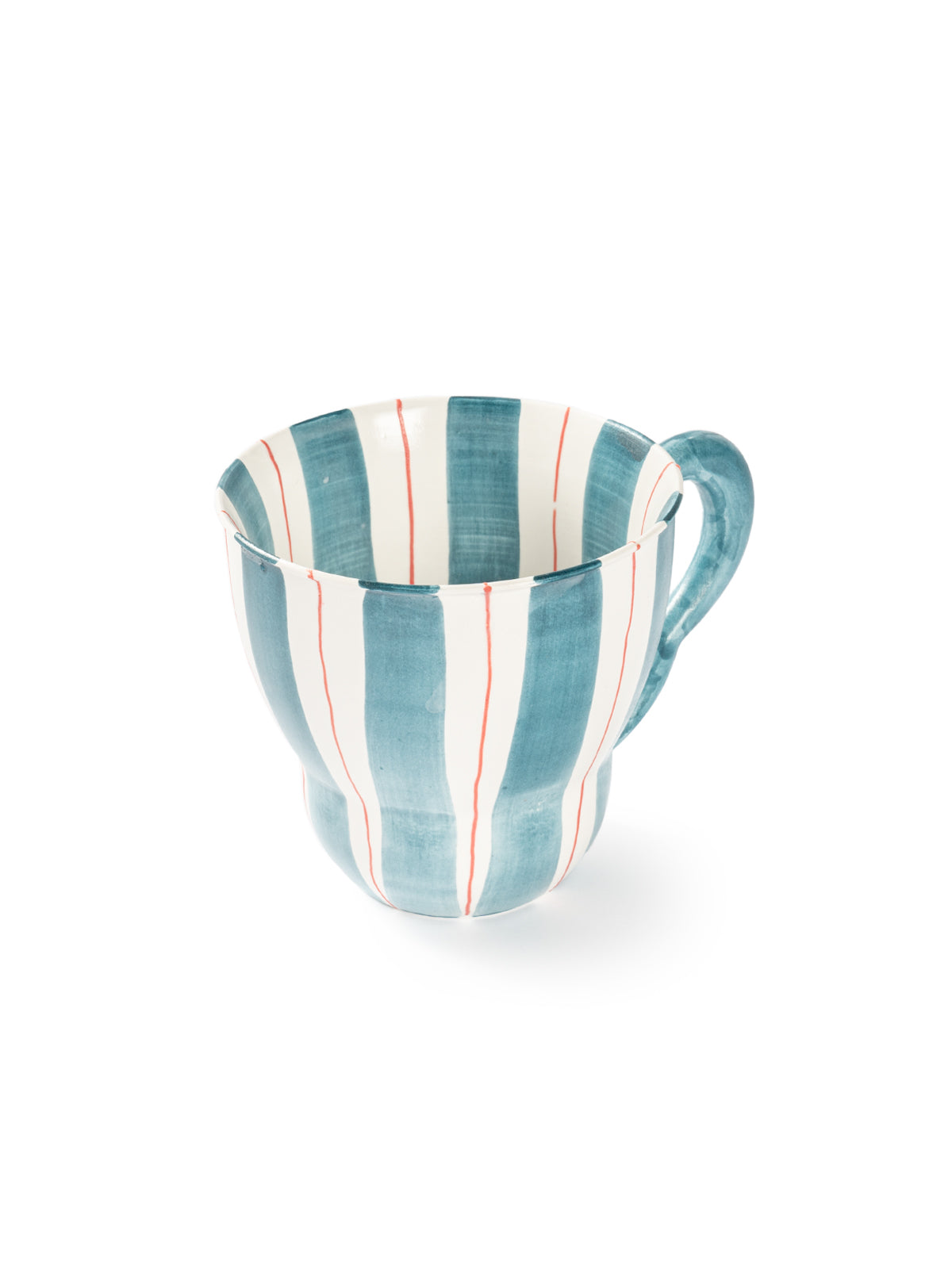 Hand-Painted Teal Stripe Coffee Mug | Artisan Ceramic 220cc