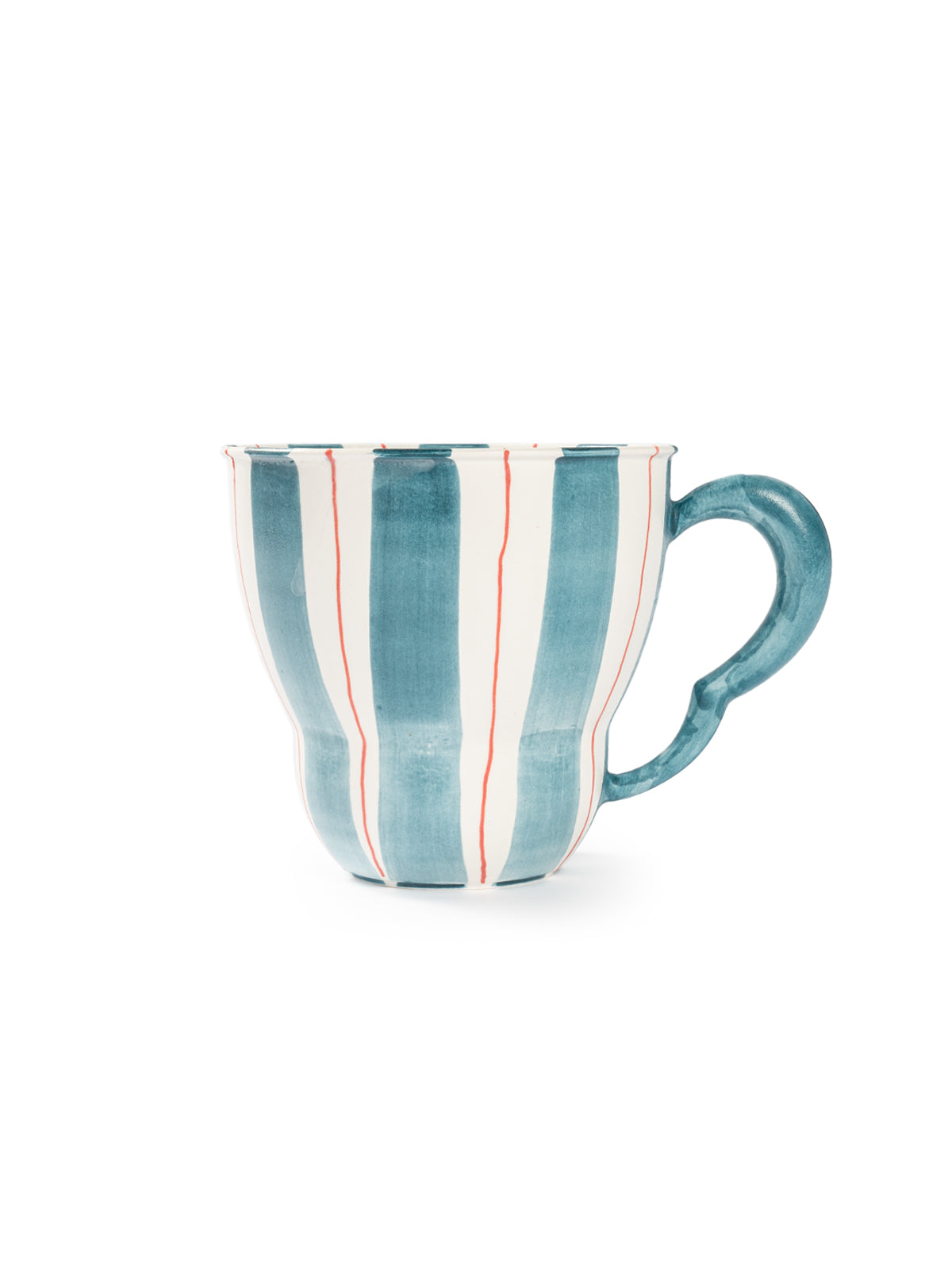 Hand-Painted Teal Stripe Coffee Mug | Artisan Ceramic 220cc