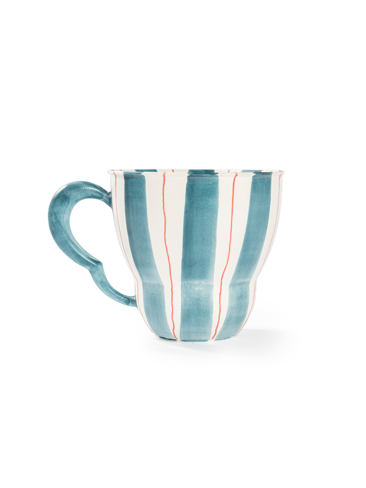 Hand-Painted Teal Stripe Coffee Mug | Artisan Ceramic 220cc