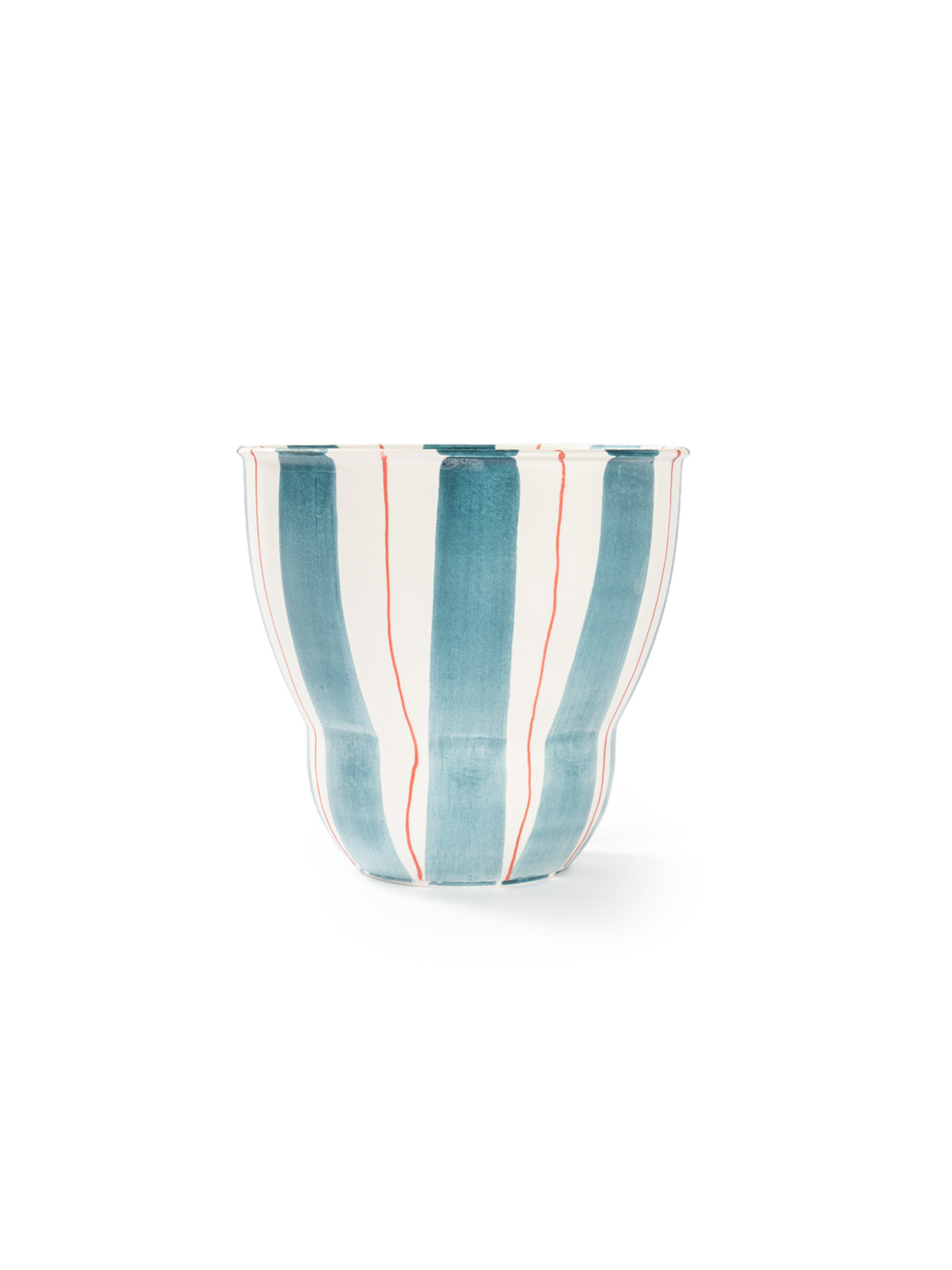 Hand-Painted Teal Stripe Coffee Mug | Artisan Ceramic 220cc