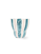 Hand-Painted Teal Stripe Coffee Mug | Artisan Ceramic 220cc