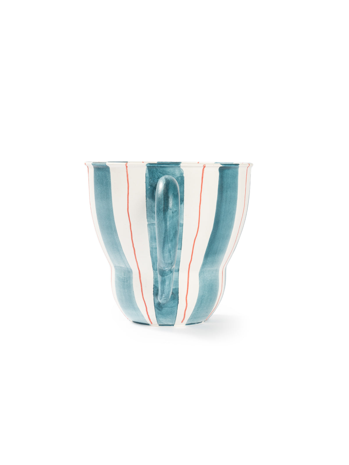 Hand-Painted Teal Stripe Coffee Mug | Artisan Ceramic 220cc
