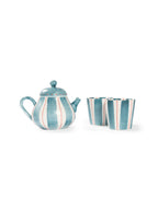 Hand-Painted Coral Stripe Ceramic Tea Set | Artisan Teapot Cup & Saucer Set