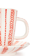 Hand-Painted Stripe Coffee Cup & Saucer Set | Dual Color Artisan Ceramic Collection