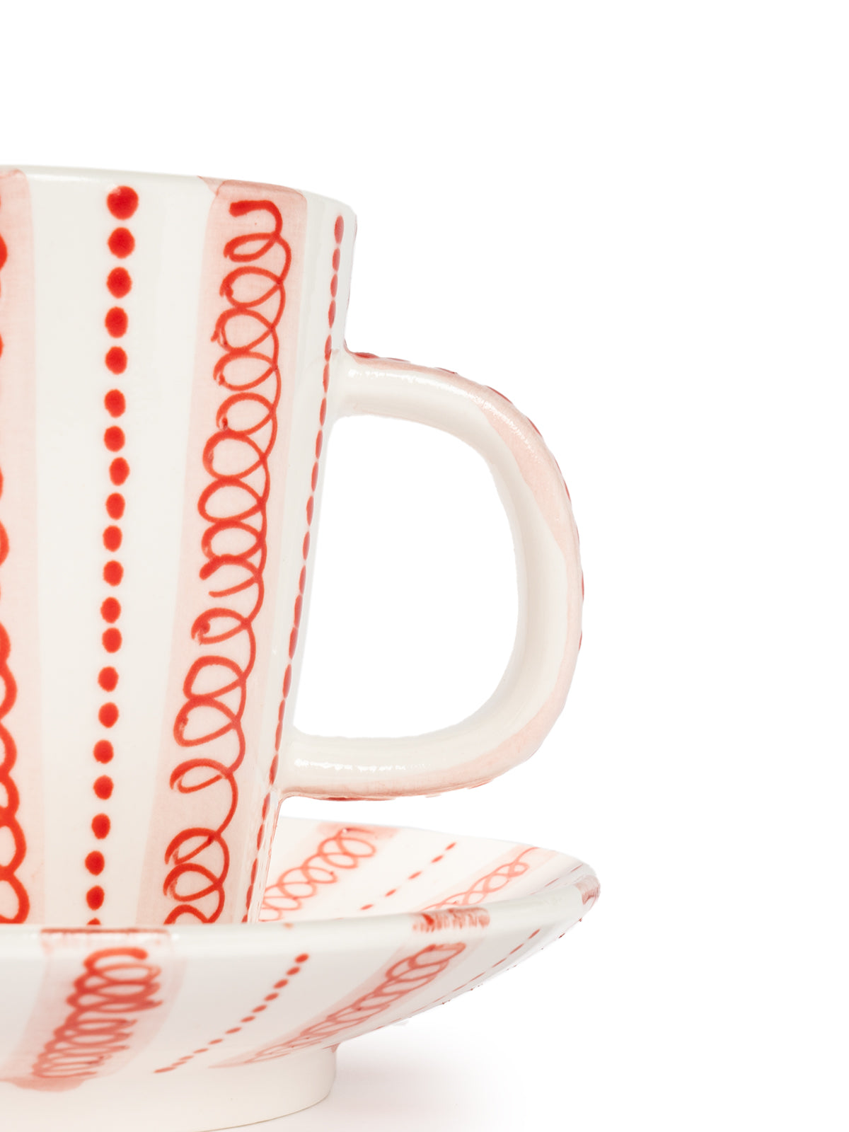 Hand-Painted Stripe Coffee Cup & Saucer Set | Dual Color Artisan Ceramic Collection