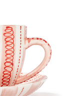 Hand-Painted Stripe Coffee Cup & Saucer Set | Dual Color Artisan Ceramic Collection