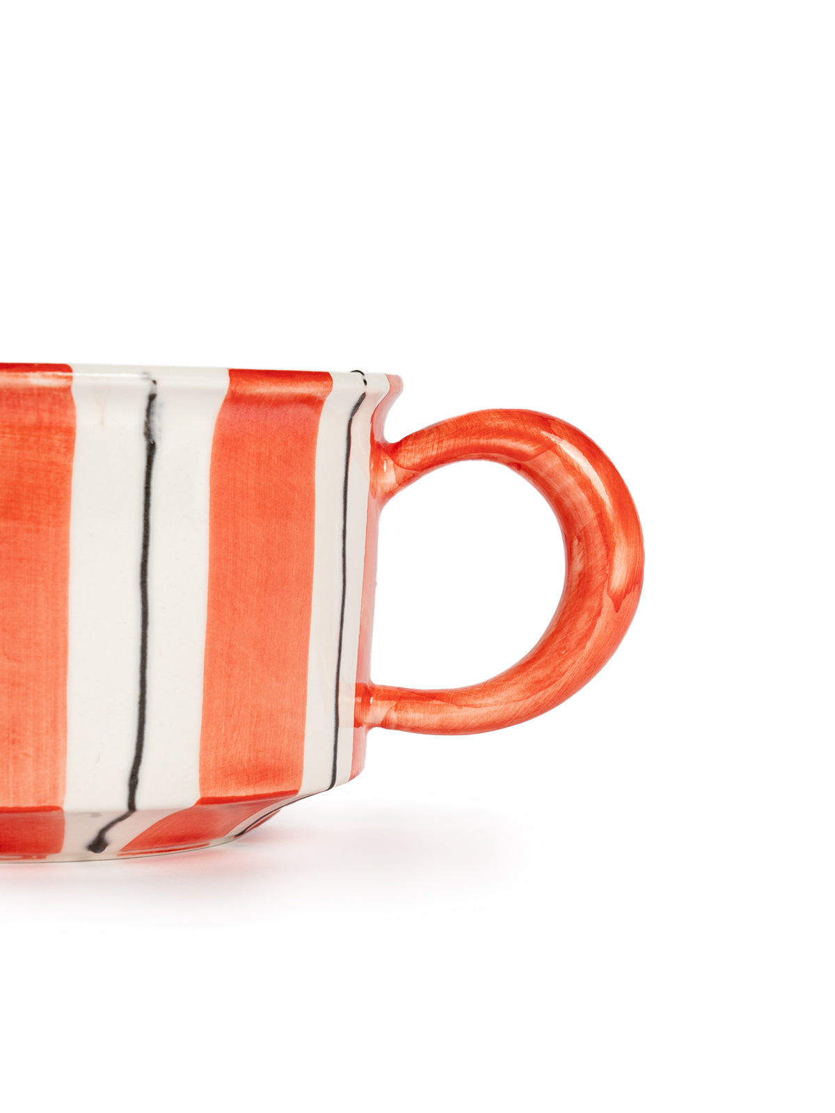 Hand-Painted Striped Coffee Cup | Dual Color Artisan Ceramic Mug (Red & Purple)