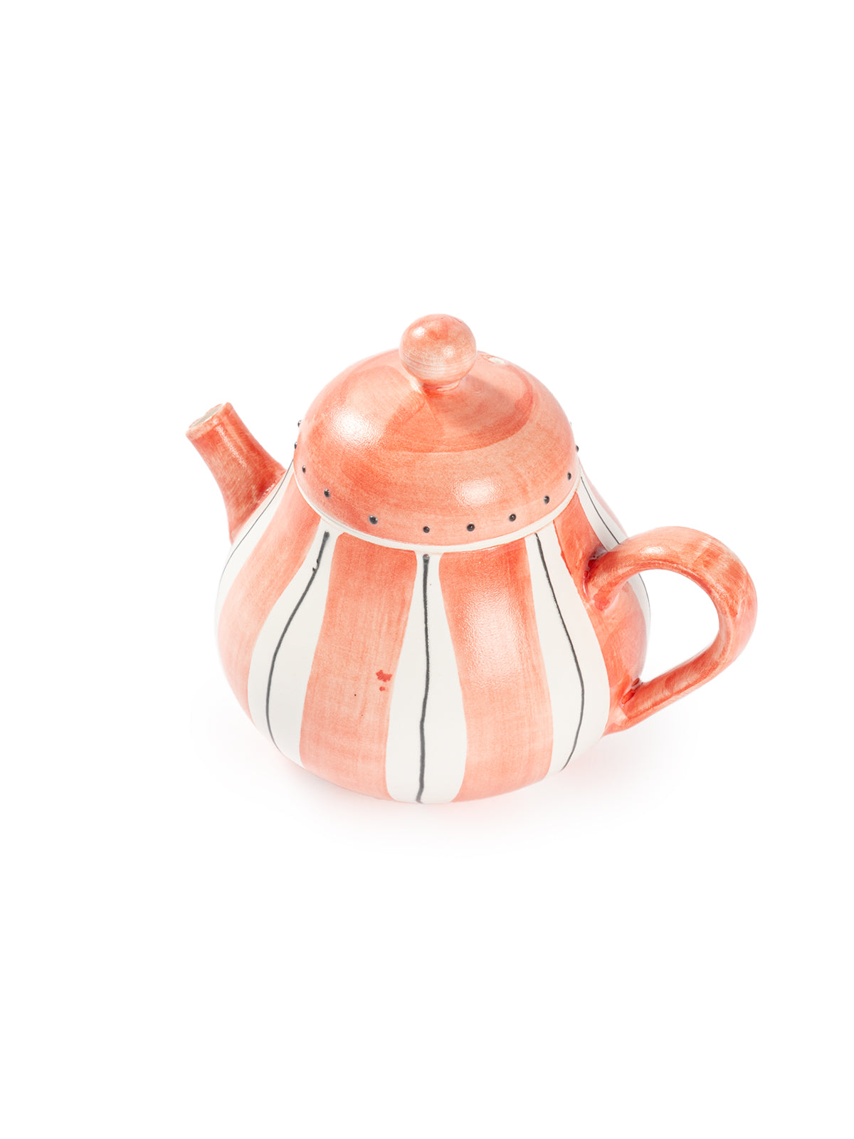 Hand-Painted Teal Stripe Ceramic Tea Set | Artisan Teapot & Cup Set with Orange Accents