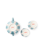 Hand-Painted Coral Stripe Ceramic Tea Set | Artisan Teapot Cup & Saucer Set