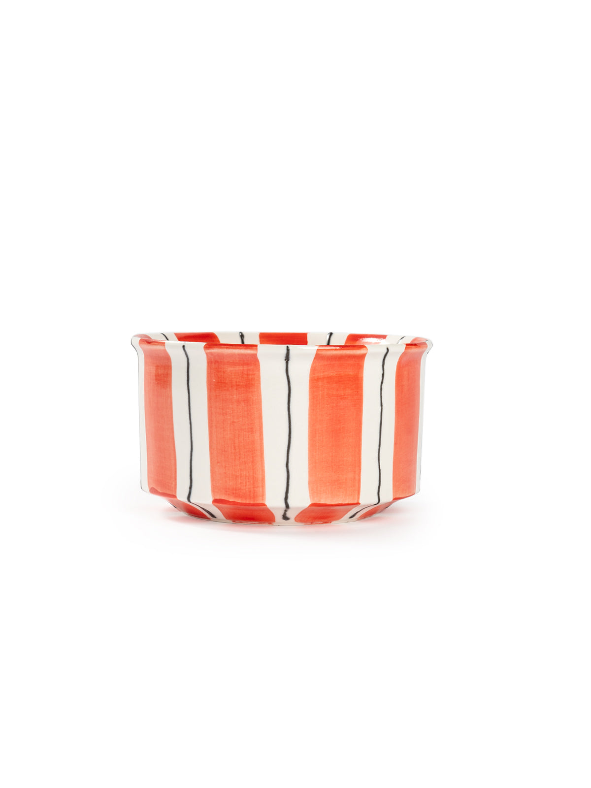 Hand-Painted Striped Coffee Cup | Dual Color Artisan Ceramic Mug (Red & Purple)