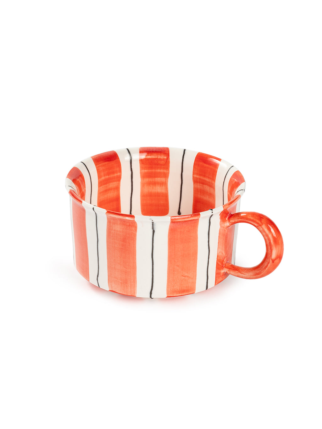Hand-Painted Striped Coffee Cup | Dual Color Artisan Ceramic Mug (Red & Purple)