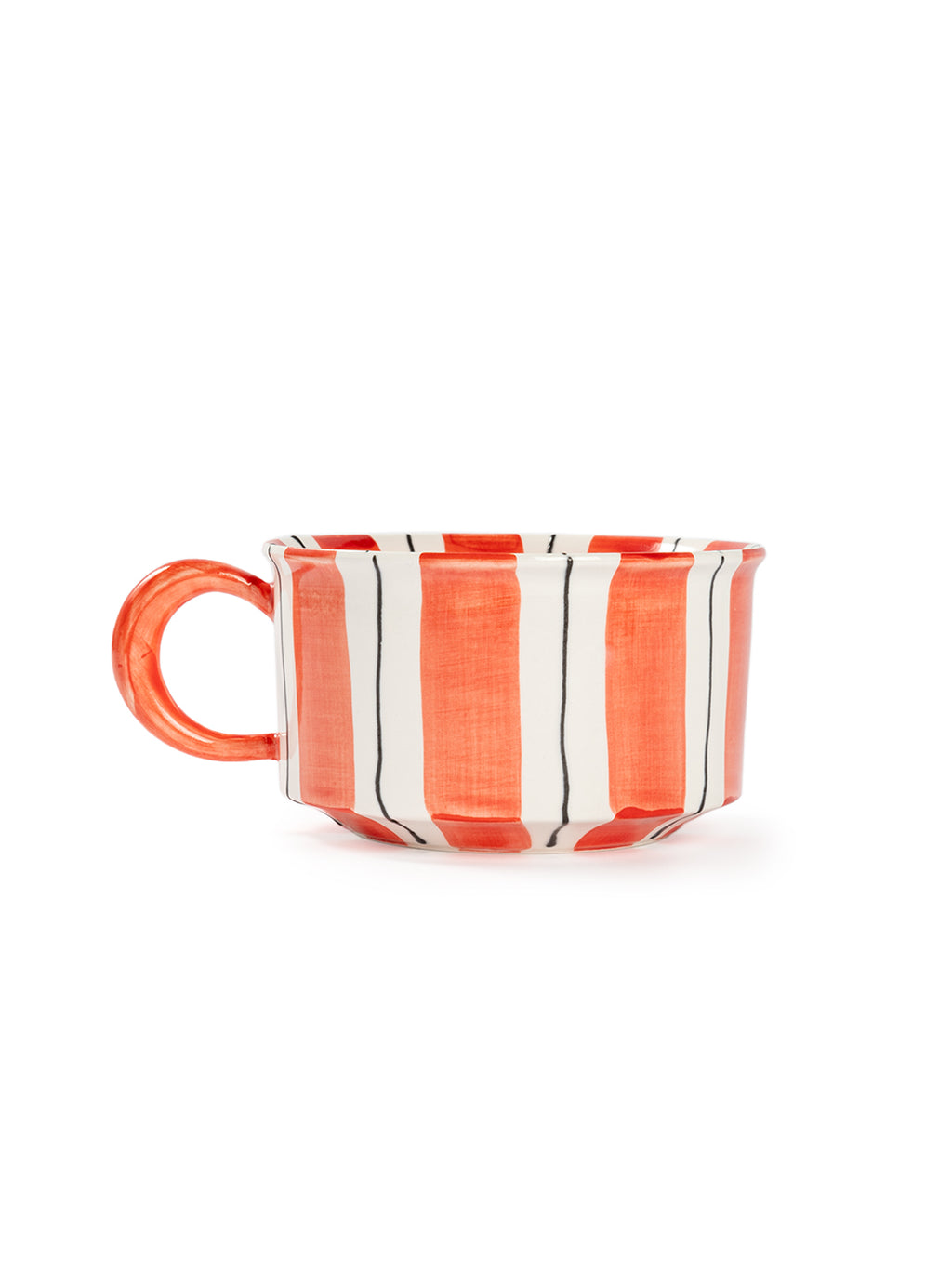 Hand-Painted Striped Coffee Cup | Dual Color Artisan Ceramic Mug (Red & Purple)