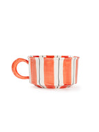 Hand-Painted Striped Coffee Cup | Dual Color Artisan Ceramic Mug (Red & Purple)