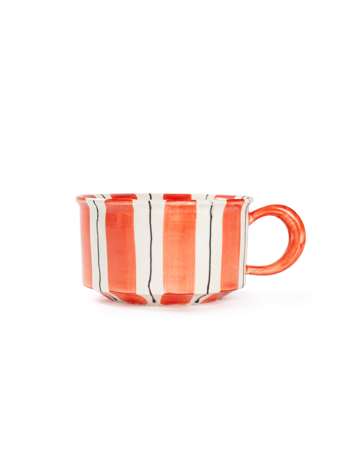Hand-Painted Striped Coffee Cup | Dual Color Artisan Ceramic Mug (Red & Purple)