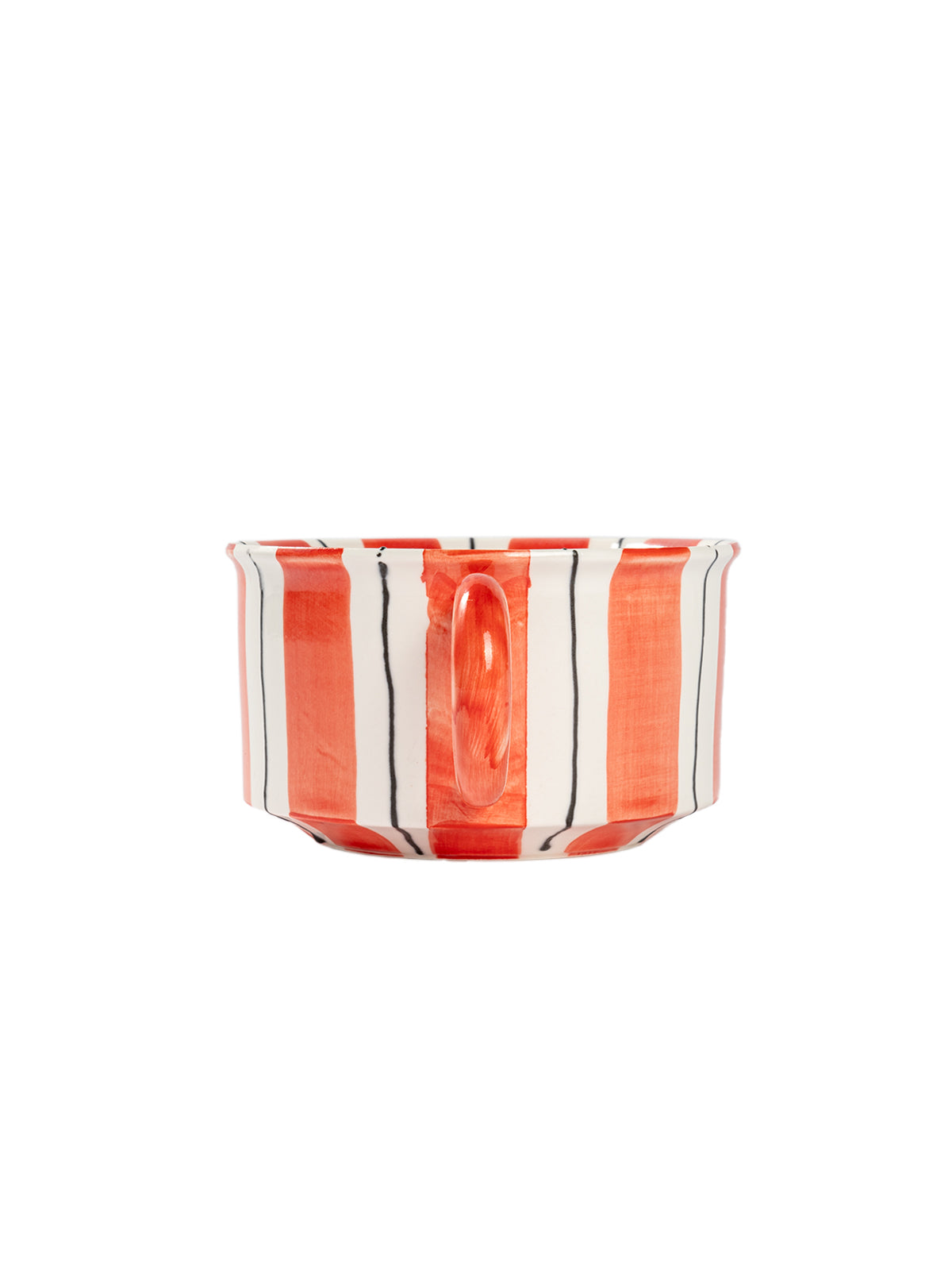 Hand-Painted Striped Coffee Cup | Dual Color Artisan Ceramic Mug (Red & Purple)
