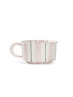Hand-Painted Striped Coffee Cup | Dual Color Artisan Ceramic Mug (Red & Purple)