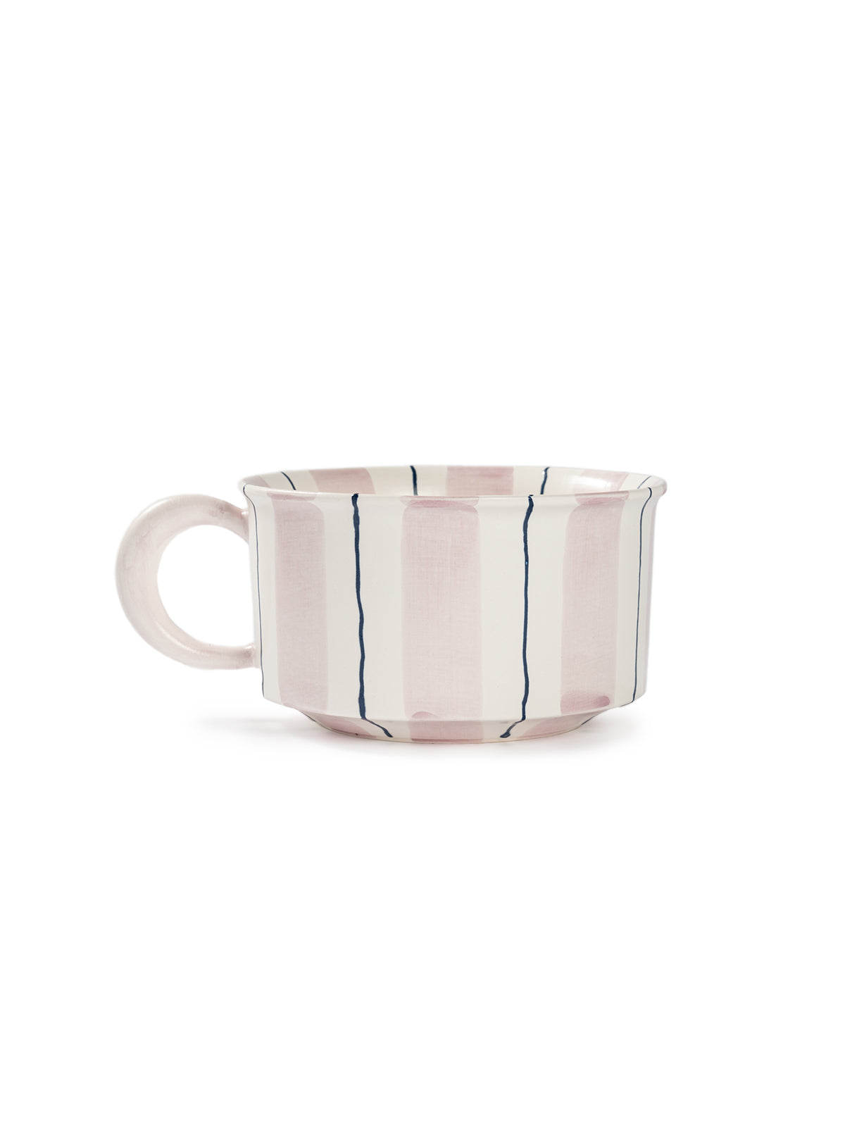 Hand-Painted Striped Coffee Cup | Dual Color Artisan Ceramic Mug (Red & Purple)