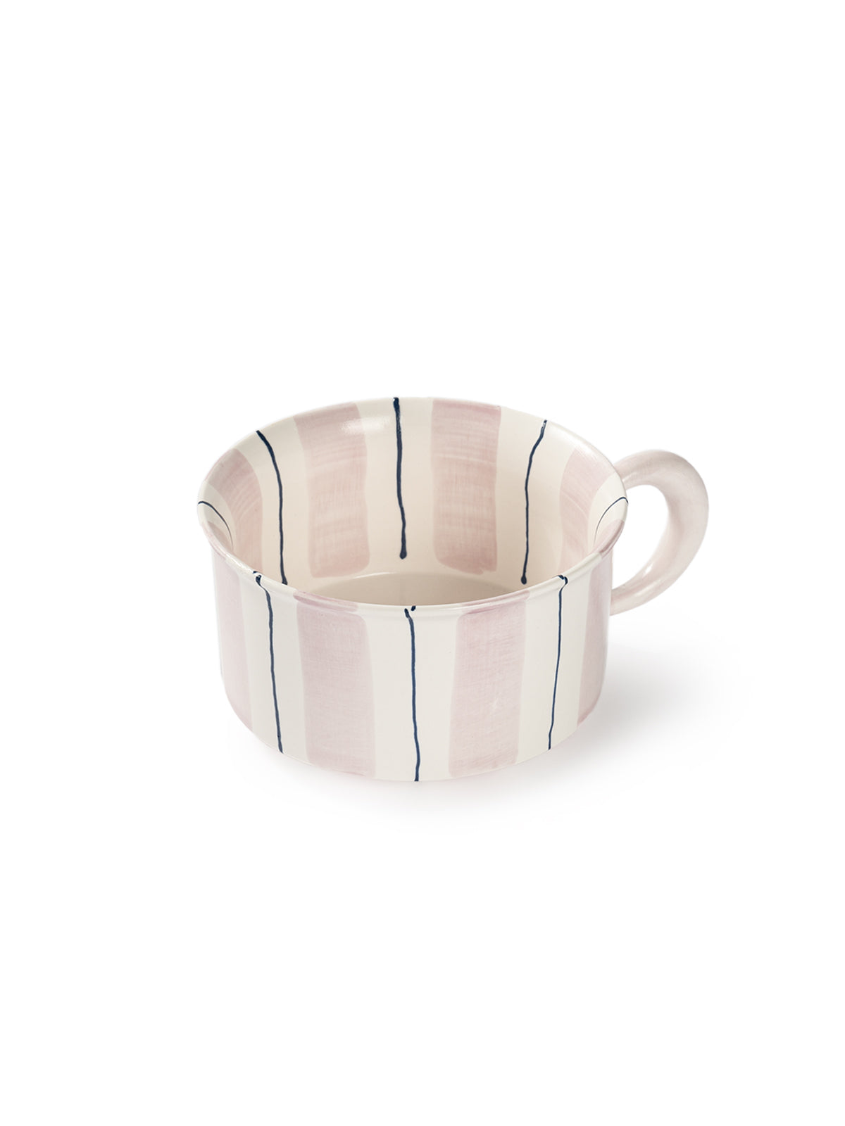 Hand-Painted Striped Coffee Cup | Dual Color Artisan Ceramic Mug (Red & Purple)