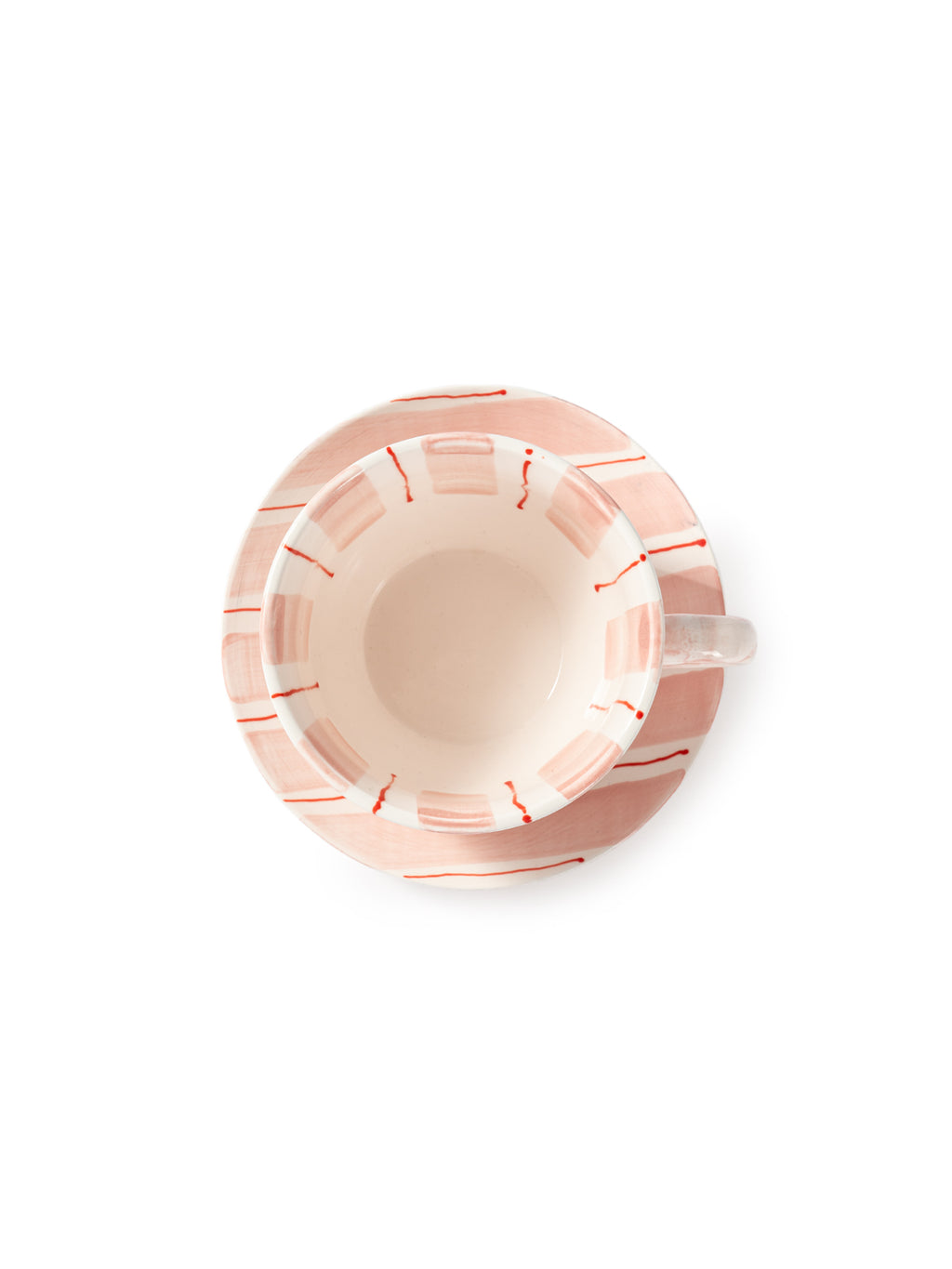 Tri-Color Hand-Painted Stripe Coffee Cup & Saucer Set | Artisan Ceramic Collection