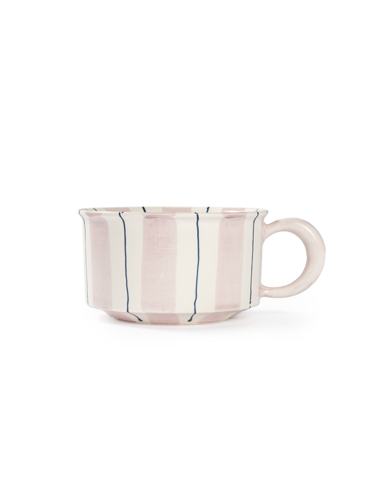 Hand-Painted Striped Coffee Cup | Dual Color Artisan Ceramic Mug (Red & Purple)