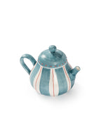 Hand-Painted Coral Stripe Ceramic Tea Set | Artisan Teapot Cup & Saucer Set