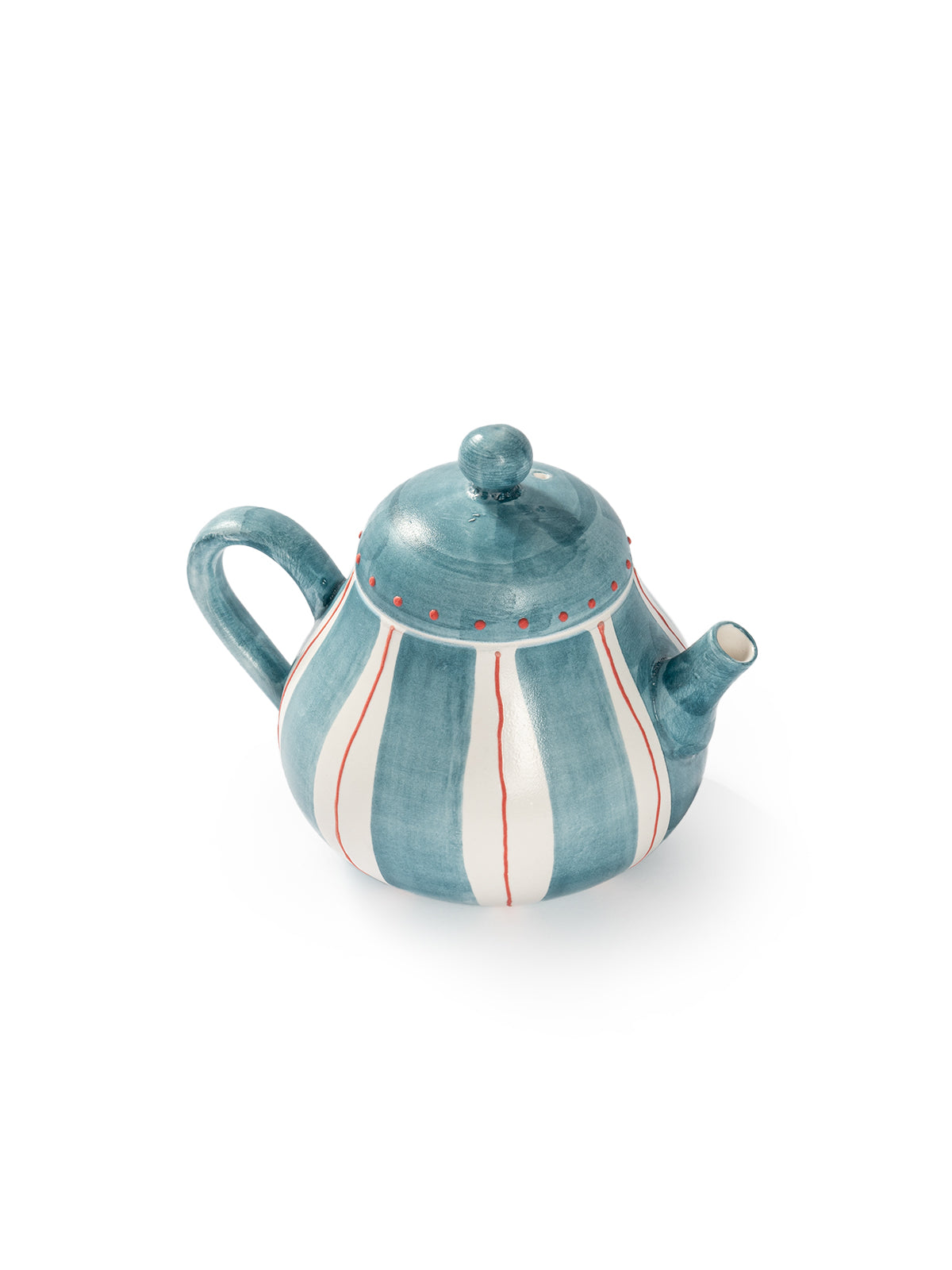 Hand-Painted Coral Stripe Ceramic Tea Set | Artisan Teapot Cup & Saucer Set