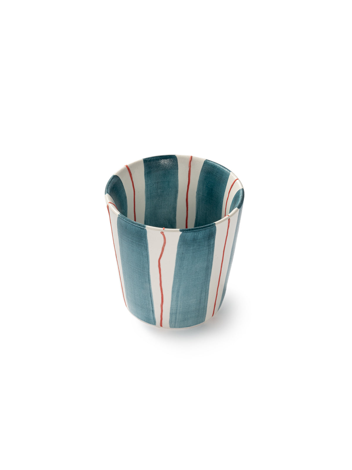 Hand-Painted Coral Stripe Ceramic Tea Set | Artisan Teapot Cup & Saucer Set