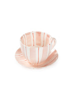 Tri-Color Hand-Painted Stripe Coffee Cup & Saucer Set | Artisan Ceramic Collection