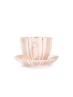 Tri-Color Hand-Painted Stripe Coffee Cup & Saucer Set | Artisan Ceramic Collection