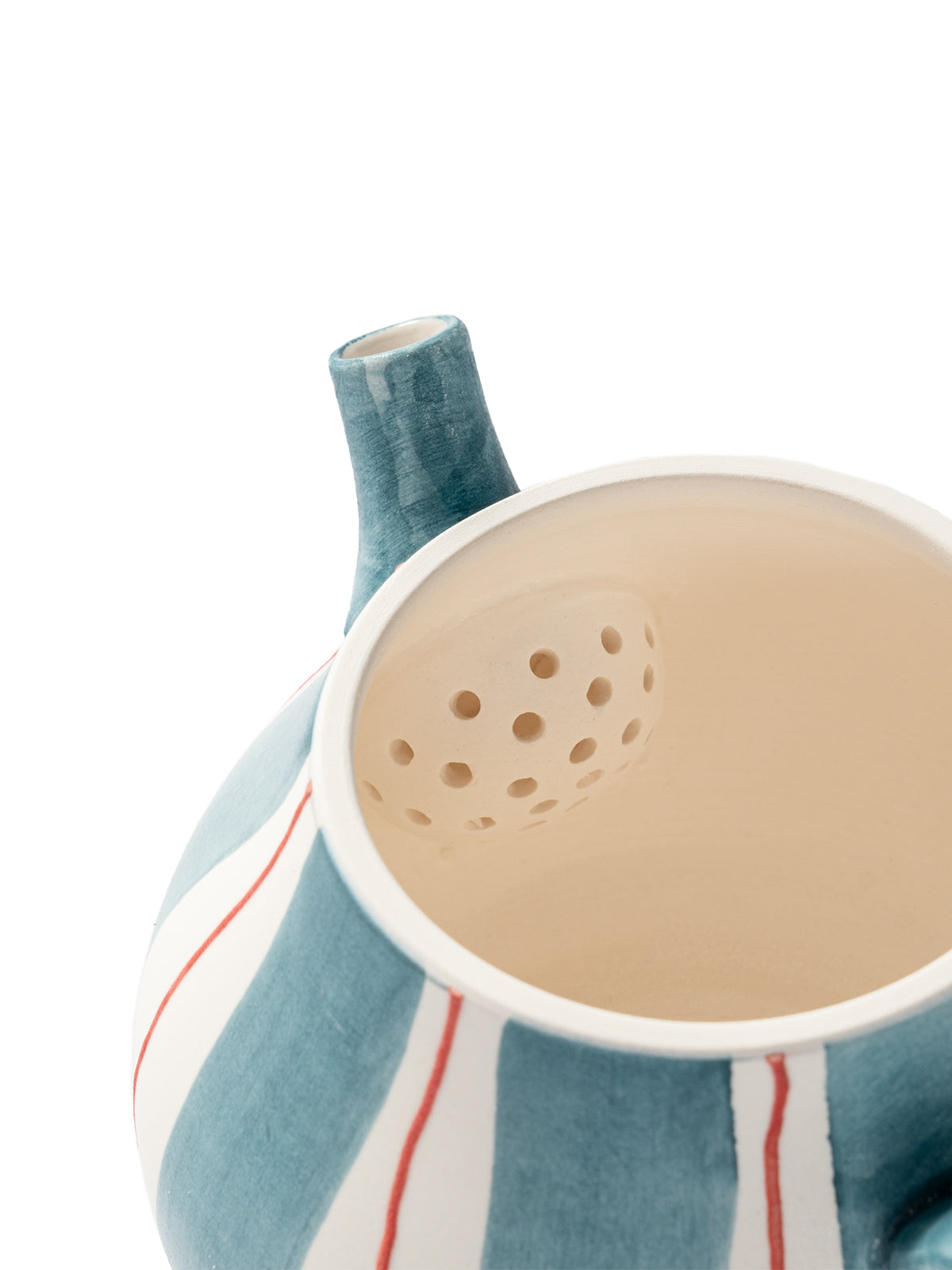 Hand-Painted Coral Stripe Ceramic Tea Set | Artisan Teapot Cup & Saucer Set
