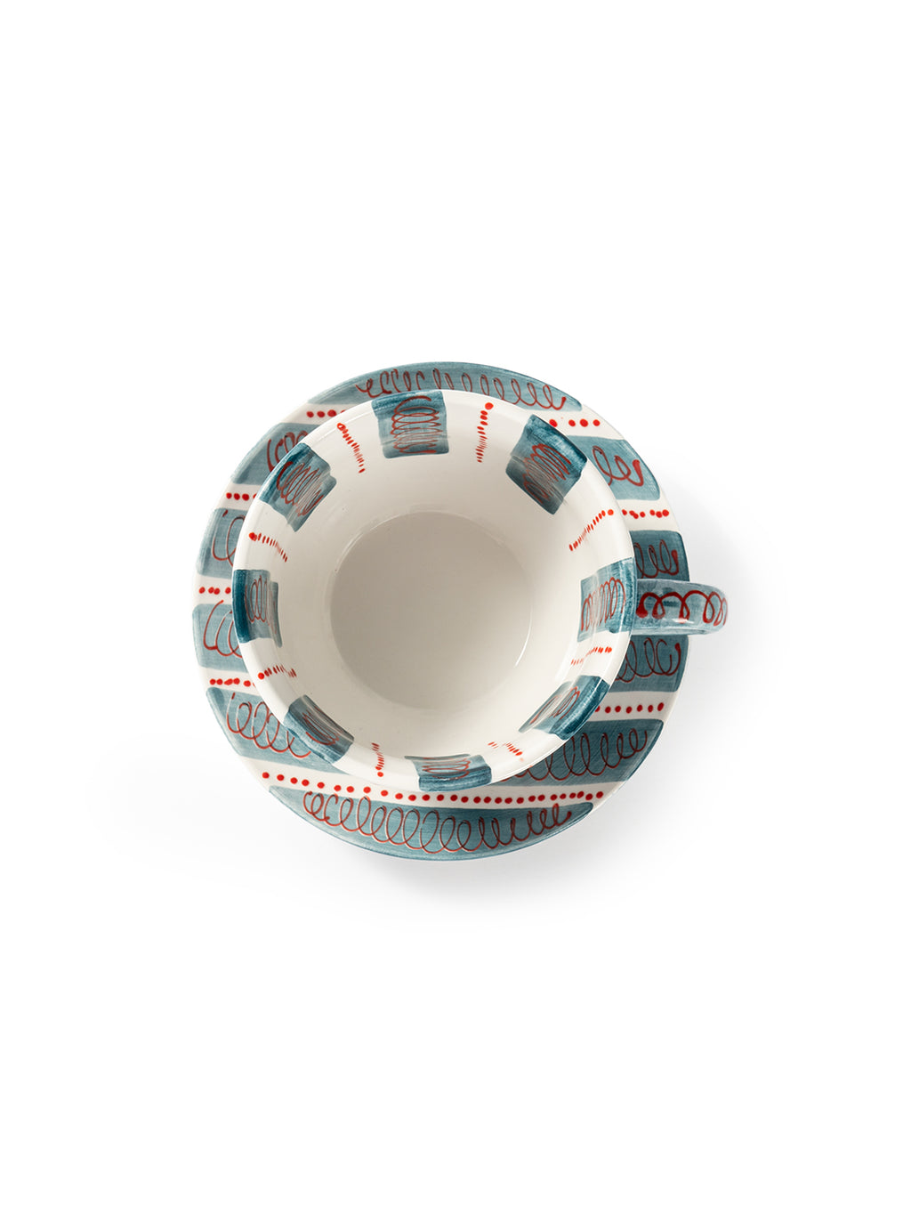 Hand-Painted Stripe Coffee Cup & Saucer Set | Dual Color Artisan Ceramic Collection