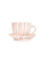 Tri-Color Hand-Painted Stripe Coffee Cup & Saucer Set | Artisan Ceramic Collection