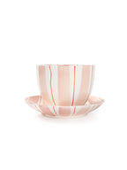 Tri-Color Hand-Painted Stripe Coffee Cup & Saucer Set | Artisan Ceramic Collection