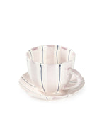 Tri-Color Hand-Painted Stripe Coffee Cup & Saucer Set | Artisan Ceramic Collection