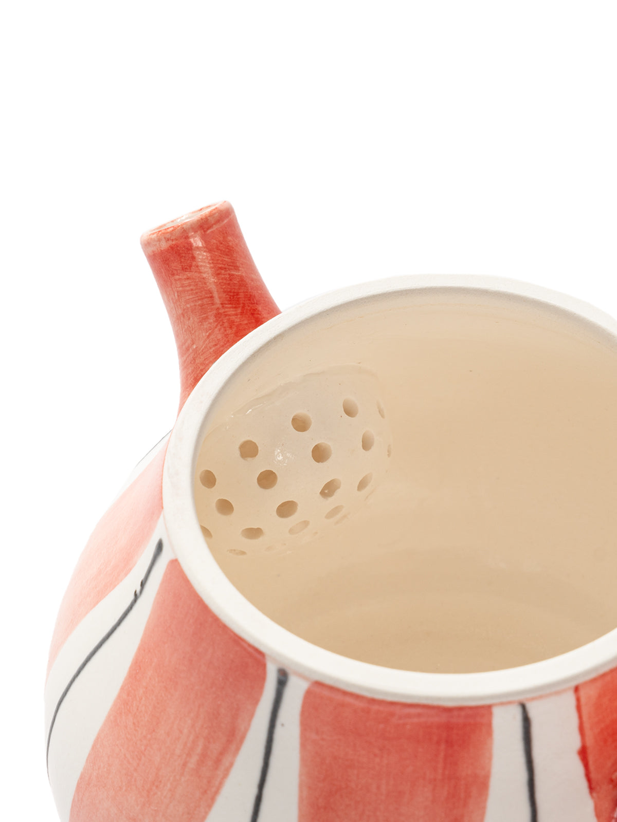 Hand-Painted Teal Stripe Ceramic Tea Set | Artisan Teapot & Cup Set with Orange Accents