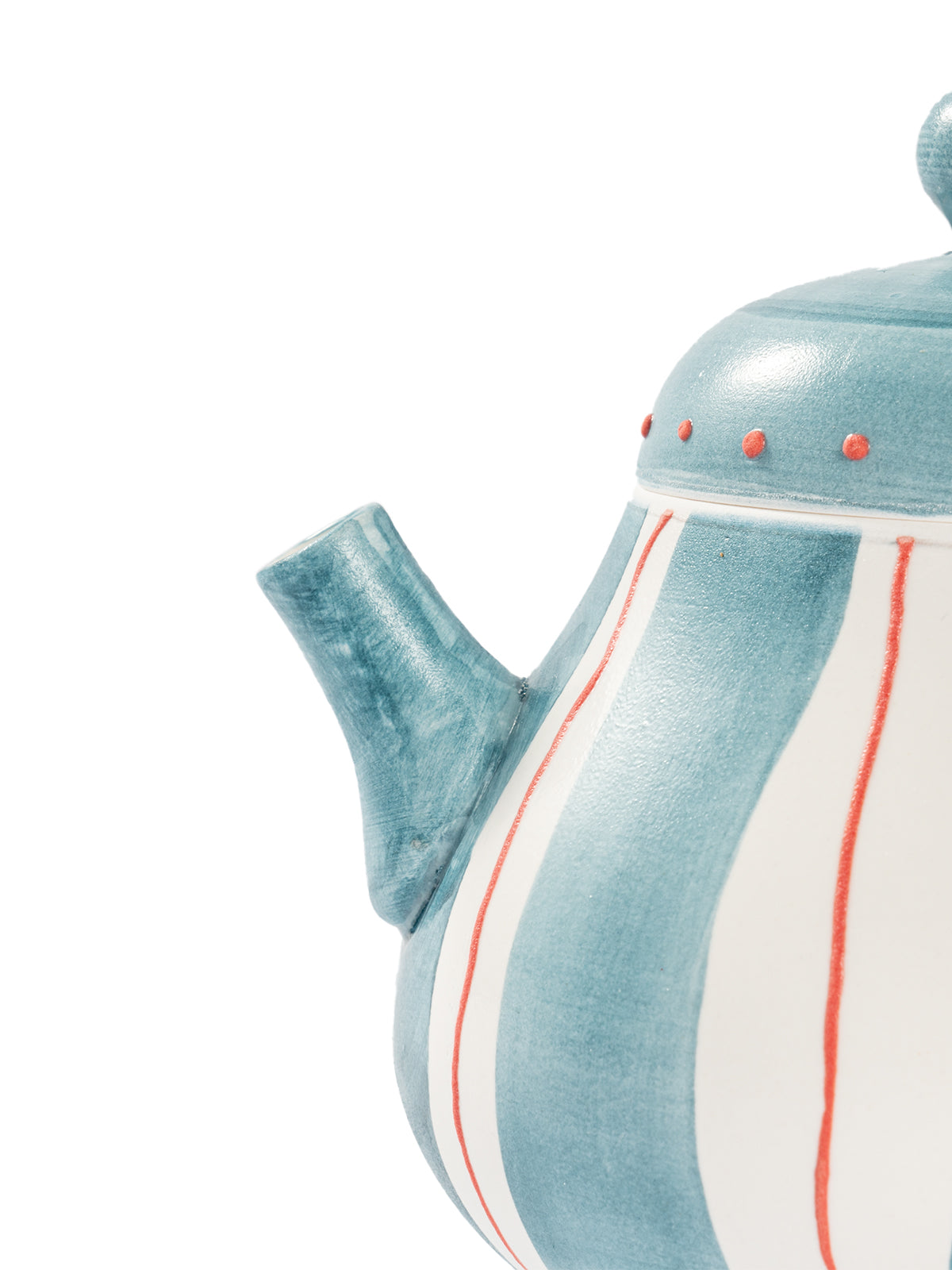 Hand-Painted Coral Stripe Ceramic Tea Set | Artisan Teapot Cup & Saucer Set