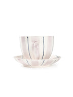 Tri-Color Hand-Painted Stripe Coffee Cup & Saucer Set | Artisan Ceramic Collection