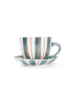 Hand-Painted Stripe Coffee Cup & Saucer Set | Dual Color Artisan Ceramic Collection