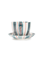 Hand-Painted Stripe Coffee Cup & Saucer Set | Dual Color Artisan Ceramic Collection