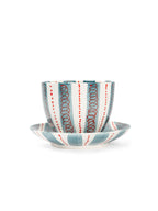 Hand-Painted Stripe Coffee Cup & Saucer Set | Dual Color Artisan Ceramic Collection