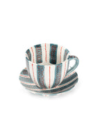 Hand-Painted Stripe Coffee Cup & Saucer Set | Dual Color Artisan Ceramic Collection
