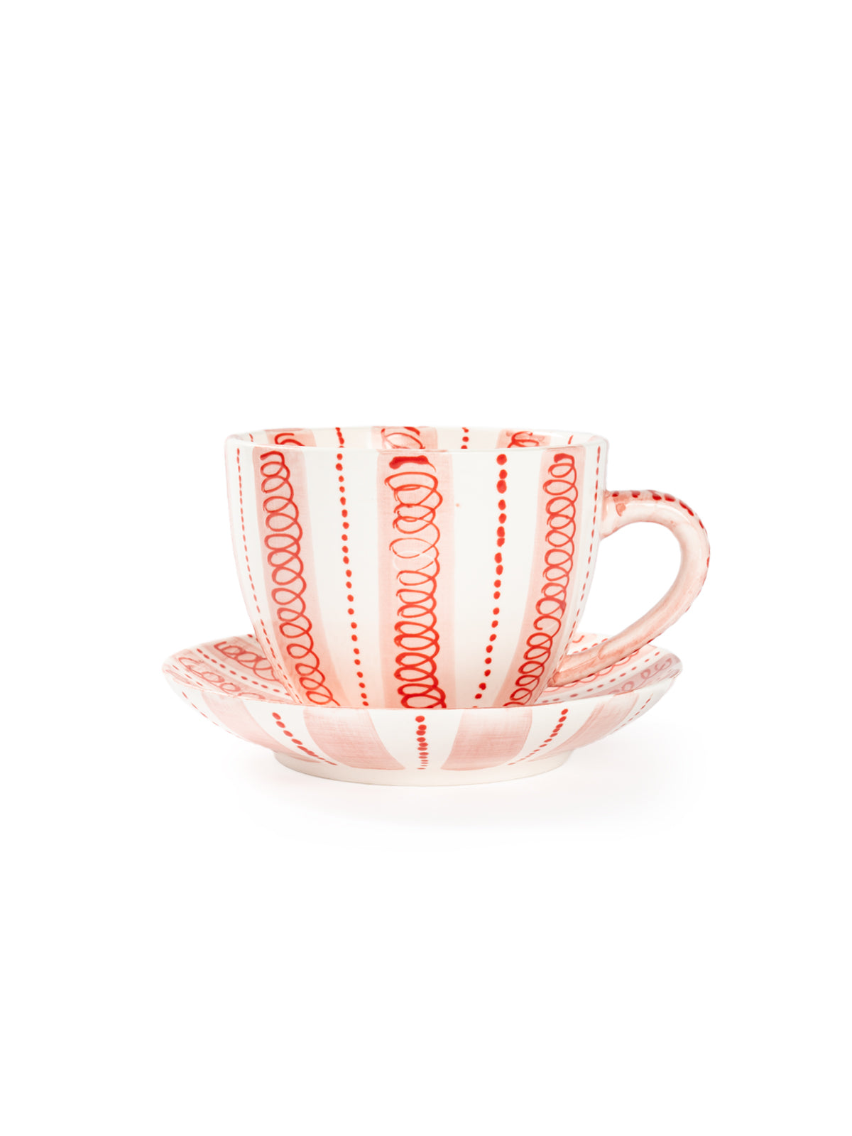 Hand-Painted Stripe Coffee Cup & Saucer Set | Dual Color Artisan Ceramic Collection