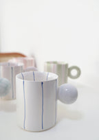 Hand-Painted Dopamine Ceramic Mug | Round Handle Design with Pastel Stripes