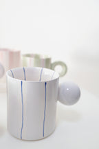 Hand-Painted Dopamine Ceramic Mug | Round Handle Design with Pastel Stripes