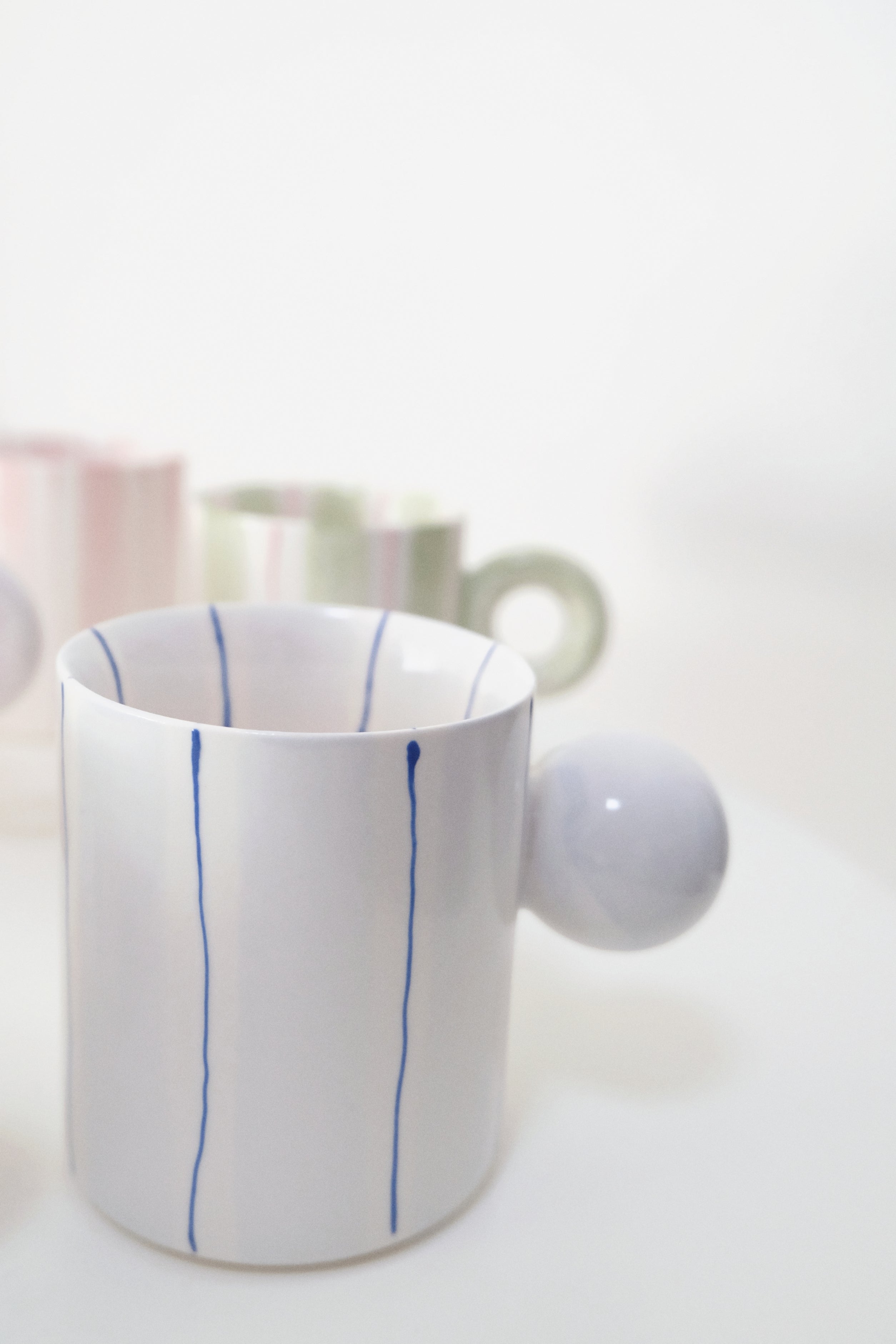 Hand-Painted Dopamine Ceramic Mug | Round Handle Design with Pastel Stripes
