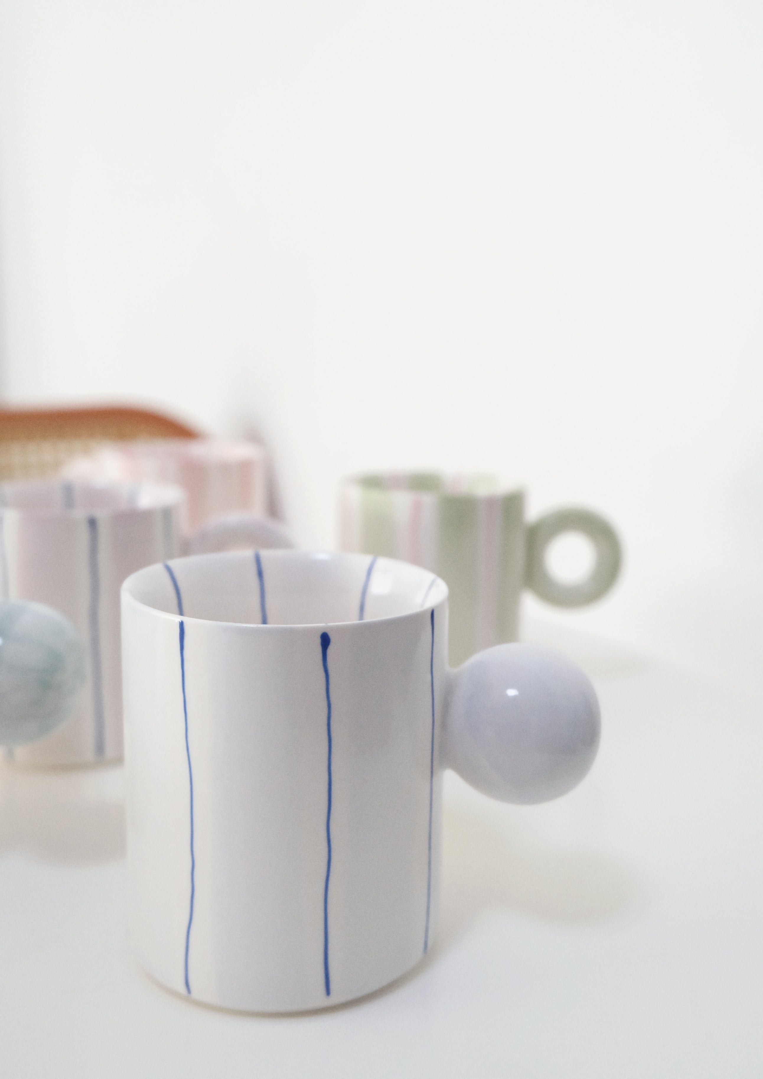 Hand-Painted Dopamine Ceramic Mug | Round Handle Design with Pastel Stripes