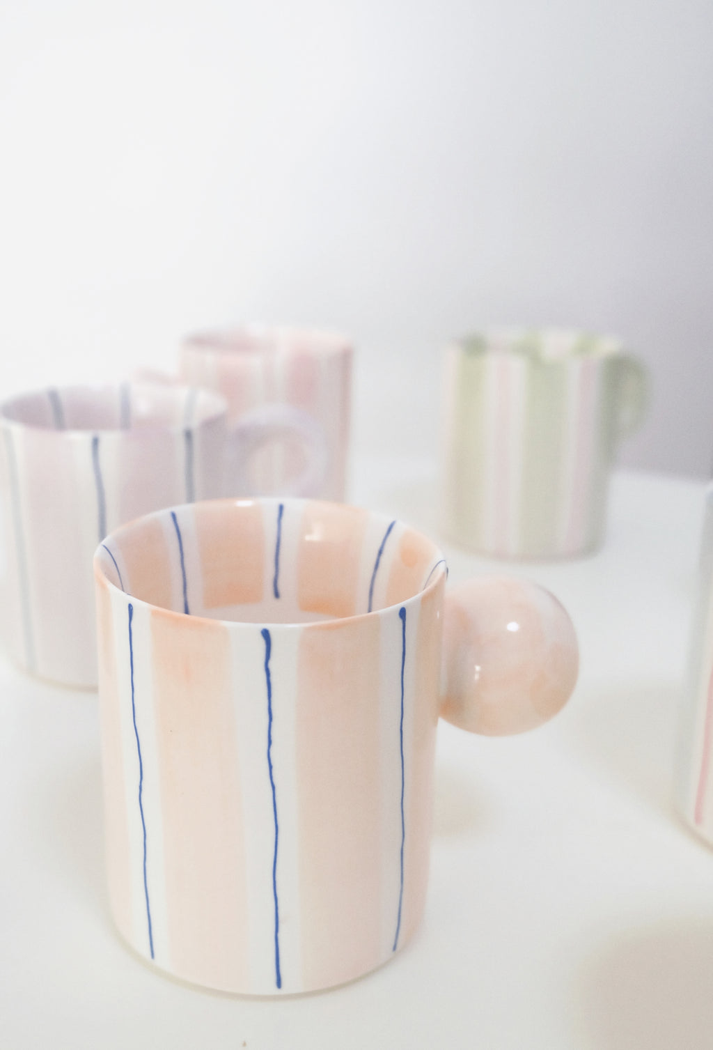 Hand-Painted Dopamine Ceramic Mug | Round Handle Design with Pastel Stripes