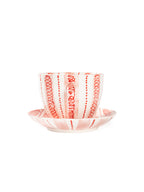 Hand-Painted Stripe Coffee Cup & Saucer Set | Dual Color Artisan Ceramic Collection