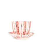 Hand-Painted Stripe Coffee Cup & Saucer Set | Dual Color Artisan Ceramic Collection